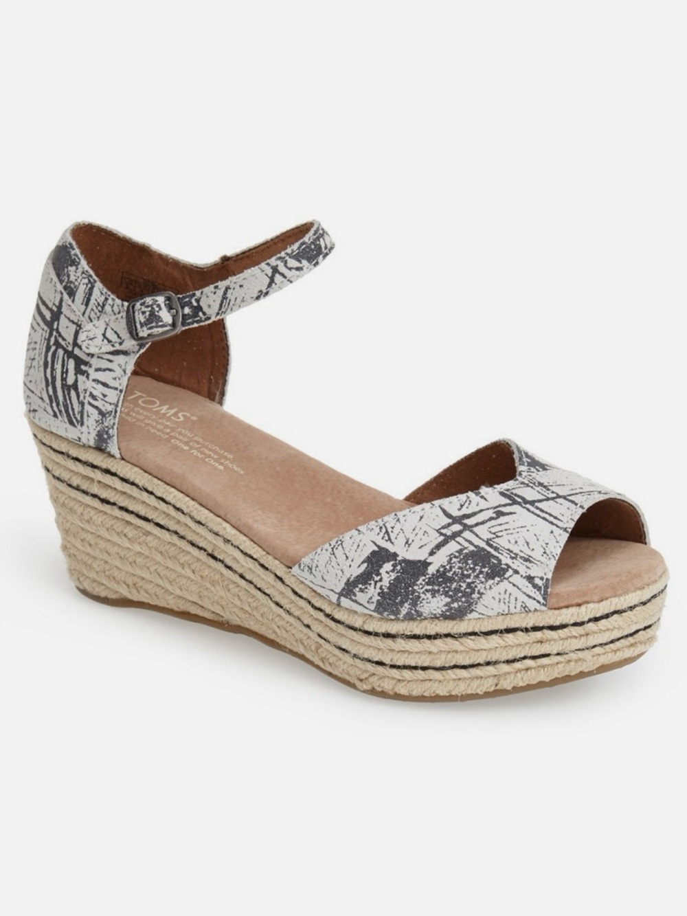 Toms Gray Suede Scratch Printed Espadrille Platform Wedge